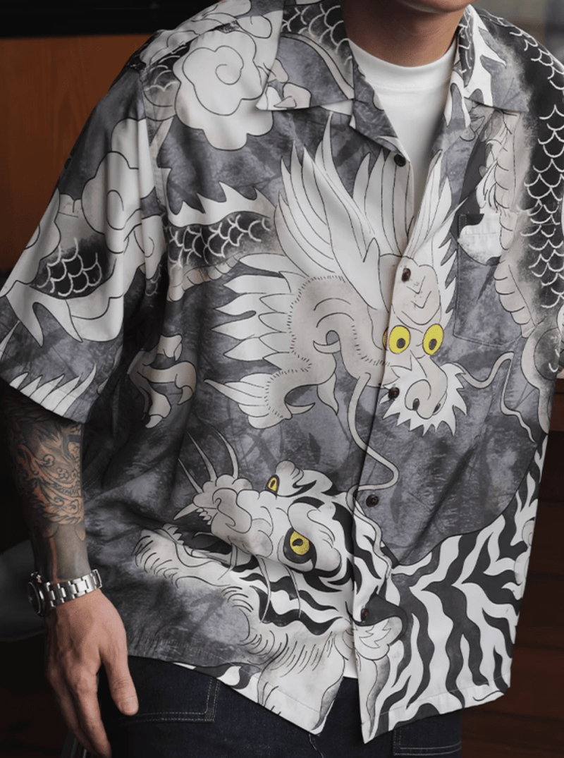 Ryutora Aloha Shirt Modal Blend / 龍虎 アロハシャツ 半袖 モーダル混 和柄 N5380 - ファッション通販 NNine(ナイン)