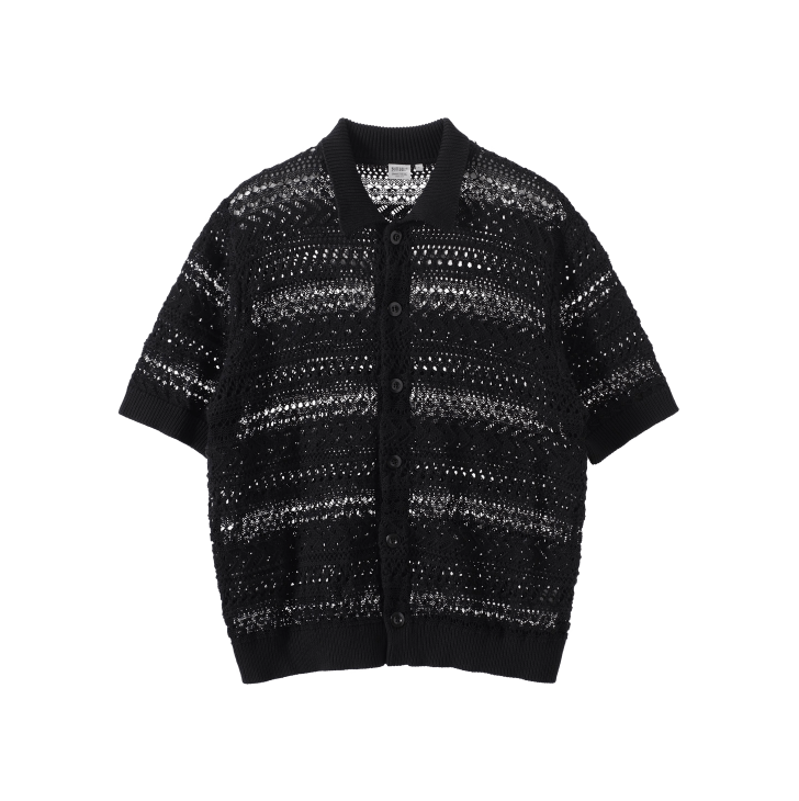 Sheer Knit Shirt Polo Collar / シアーニット シャツ 半袖 ポロ襟 透かし編み N5367 - ファッション通販 NNine(ナイン)