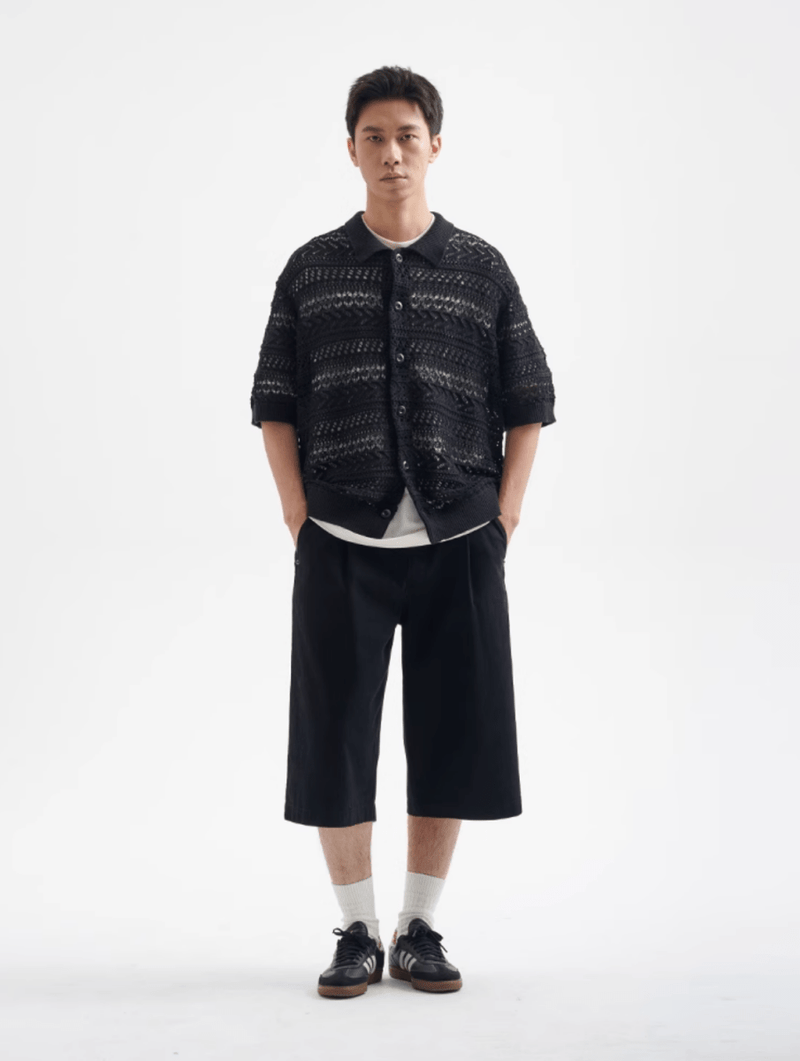 Sheer Knit Shirt Polo Collar / シアーニット シャツ 半袖 ポロ襟 透かし編み N5367 - ファッション通販 NNine(ナイン)