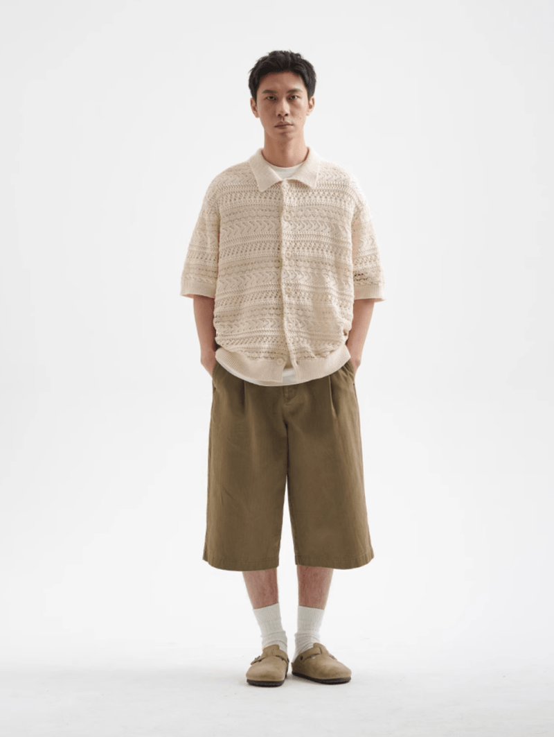 Sheer Knit Shirt Polo Collar / シアーニット シャツ 半袖 ポロ襟 透かし編み N5367 - ファッション通販 NNine(ナイン)