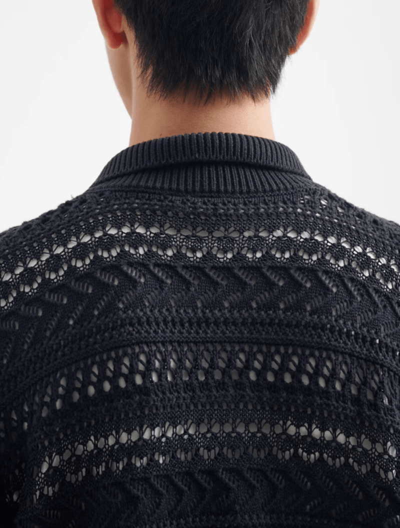 Sheer Knit Shirt Polo Collar / シアーニット シャツ 半袖 ポロ襟 透かし編み N5367 - ファッション通販 NNine(ナイン)