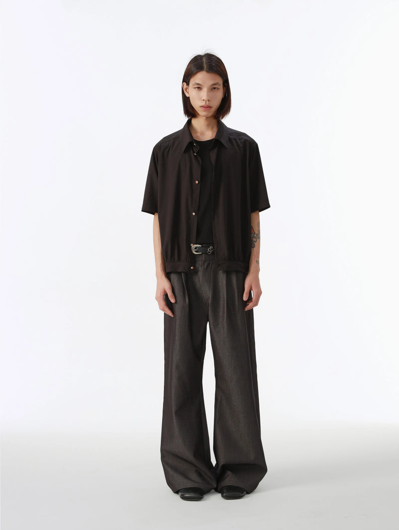 クロップド丈 裾シャーリング 半袖シャツ / Shirred Shirt N5563 - ファッション通販NNine（ナイン）
