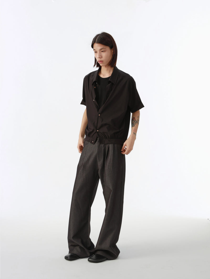 クロップド丈 裾シャーリング 半袖シャツ / Shirred Shirt N5563 - ファッション通販NNine（ナイン）