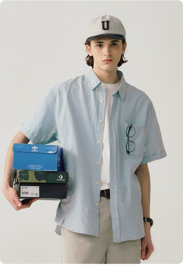 ストライプオックスフォード半袖シャツ メンズ レディース 通気性◎｜Stripe Oxford Short Sleeve SHIRT N1820