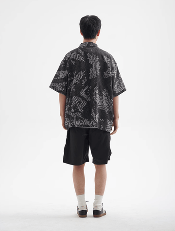 s*r様 0658 black noise effect 華札の開襟シャツ　bl s*r様 0658 black noise effect 華札の開襟シャツ bl s*