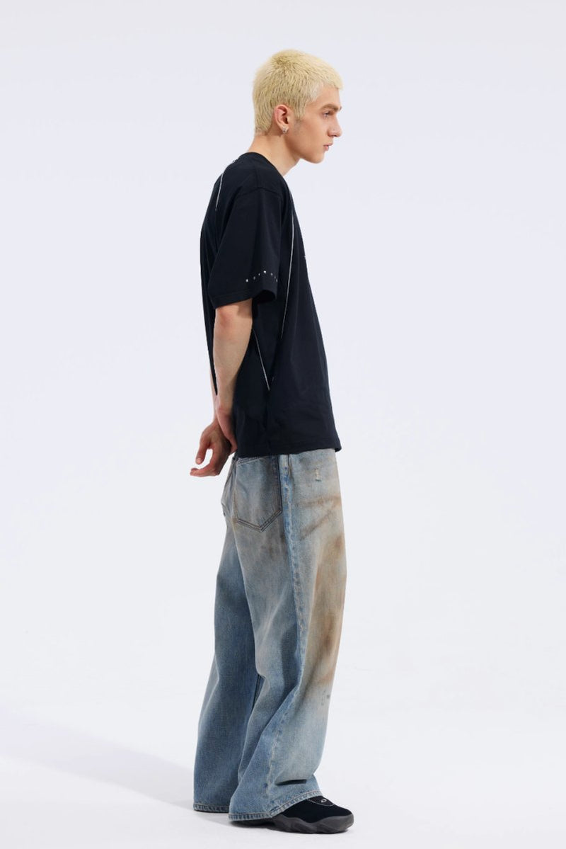 stain dirty denim pants / ステイン＆ダーティ加工ワイドデニムパンツ N4169 - NNine