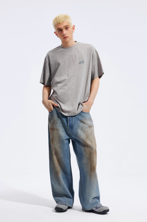 stain dirty denim pants / ステイン＆ダーティ加工ワイドデニムパンツ N4169 - NNine