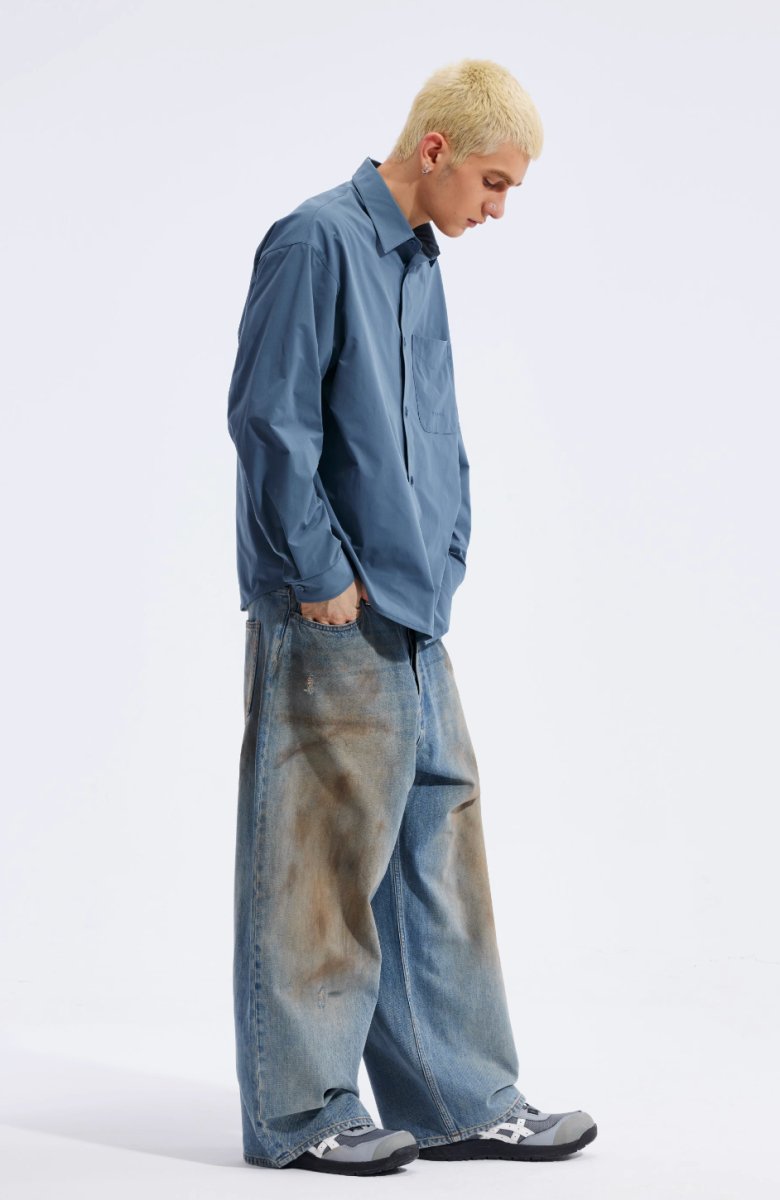 stain dirty denim pants / ステイン＆ダーティ加工ワイドデニムパンツ N4169 - NNine