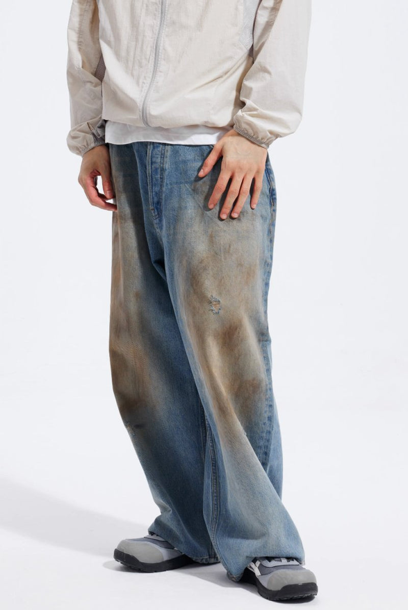 stain dirty denim pants / ステイン＆ダーティ加工ワイドデニムパンツ N4169 - NNine