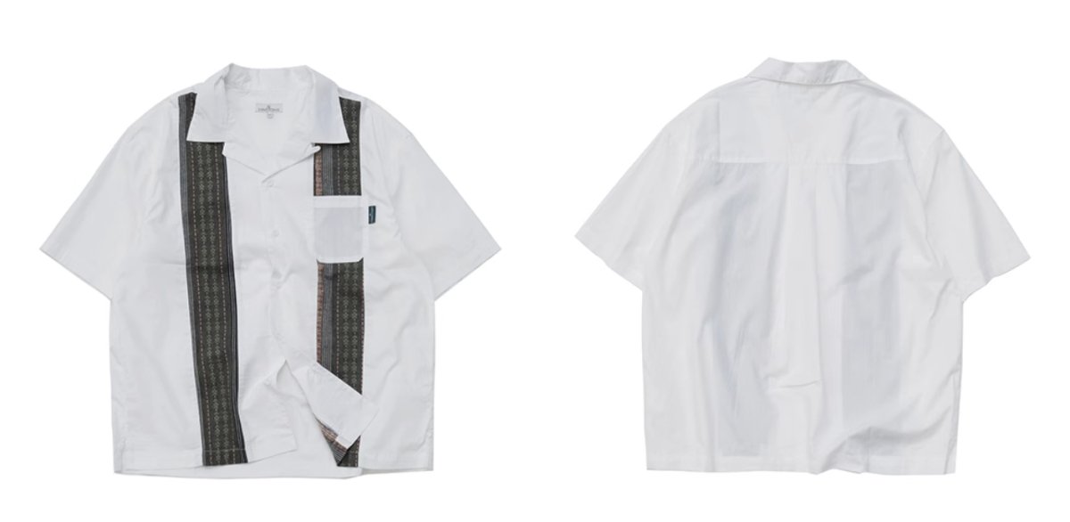 Striped patchwork open collar shirt N3769 - NNine