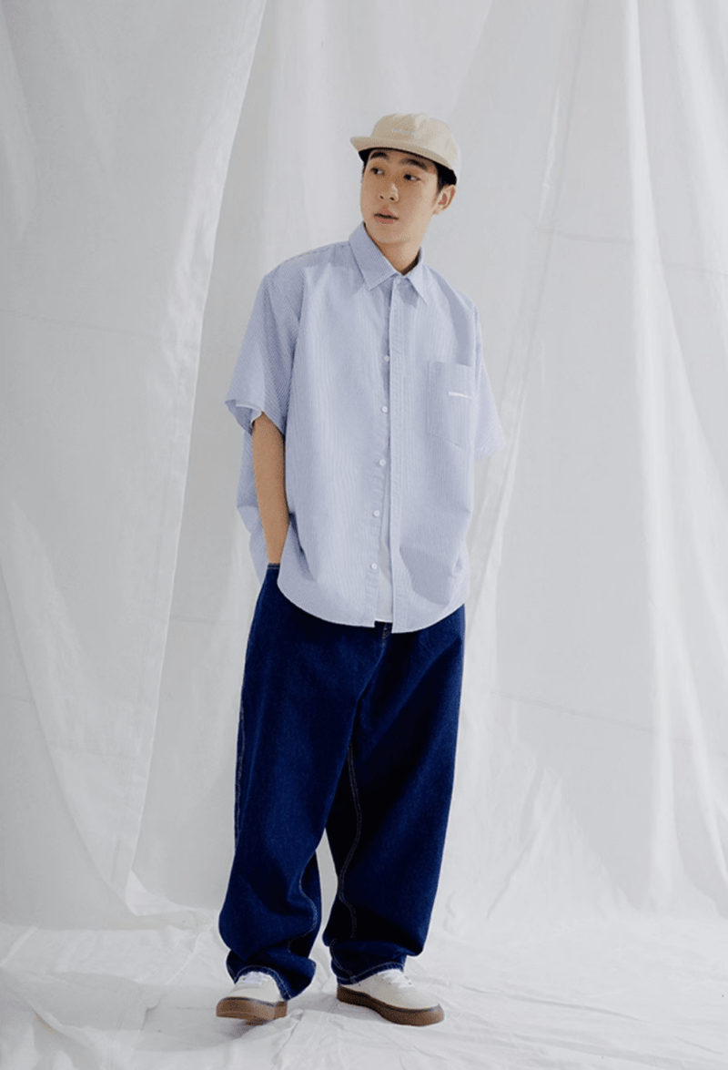 ブルーストライプ 半袖シャツ ウェルトポケット リラックス / Striped SS Shirt N5475 - メンズファッション通販 NNine(ナイン)