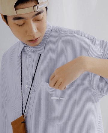 ブルーストライプ 半袖シャツ ウェルトポケット リラックス / Striped