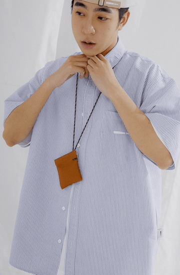 ブルーストライプ 半袖シャツ ウェルトポケット リラックス / Striped