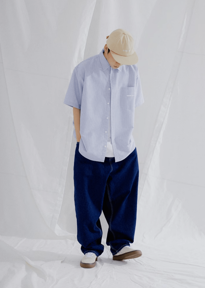 ブルーストライプ 半袖シャツ ウェルトポケット リラックス / Striped SS Shirt N5475 - メンズファッション通販 NNine(ナイン)