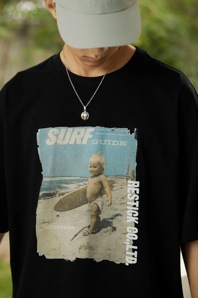 Surf Boy Print T-shirt Vintage / サーフ少年 プリント Tシャツ 半袖 ヴィンテージ N5383 - ファッション通販 NNine(ナイン)