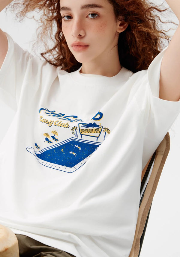 swimming pool print t - shirt / URSDAD 'Hip Streets Easy Club' Tシャツ N3879 - NNine