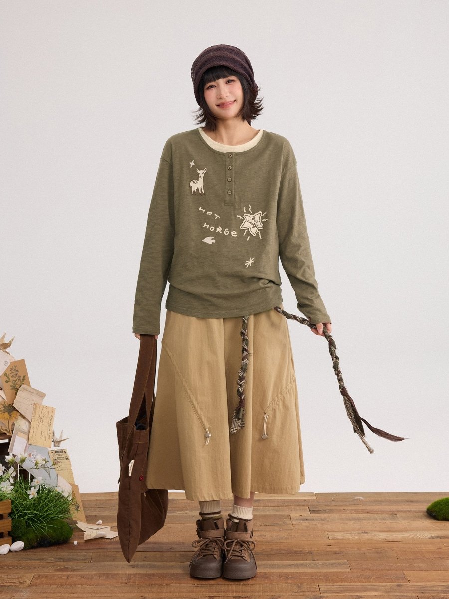 手描き刺繍 ヘンリーネックロンT N6678 - ファッション通販NNine（ナイン）