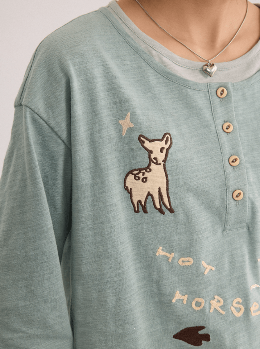 手描き刺繍 ヘンリーネックロンT N6678 - ファッション通販NNine（ナイン）