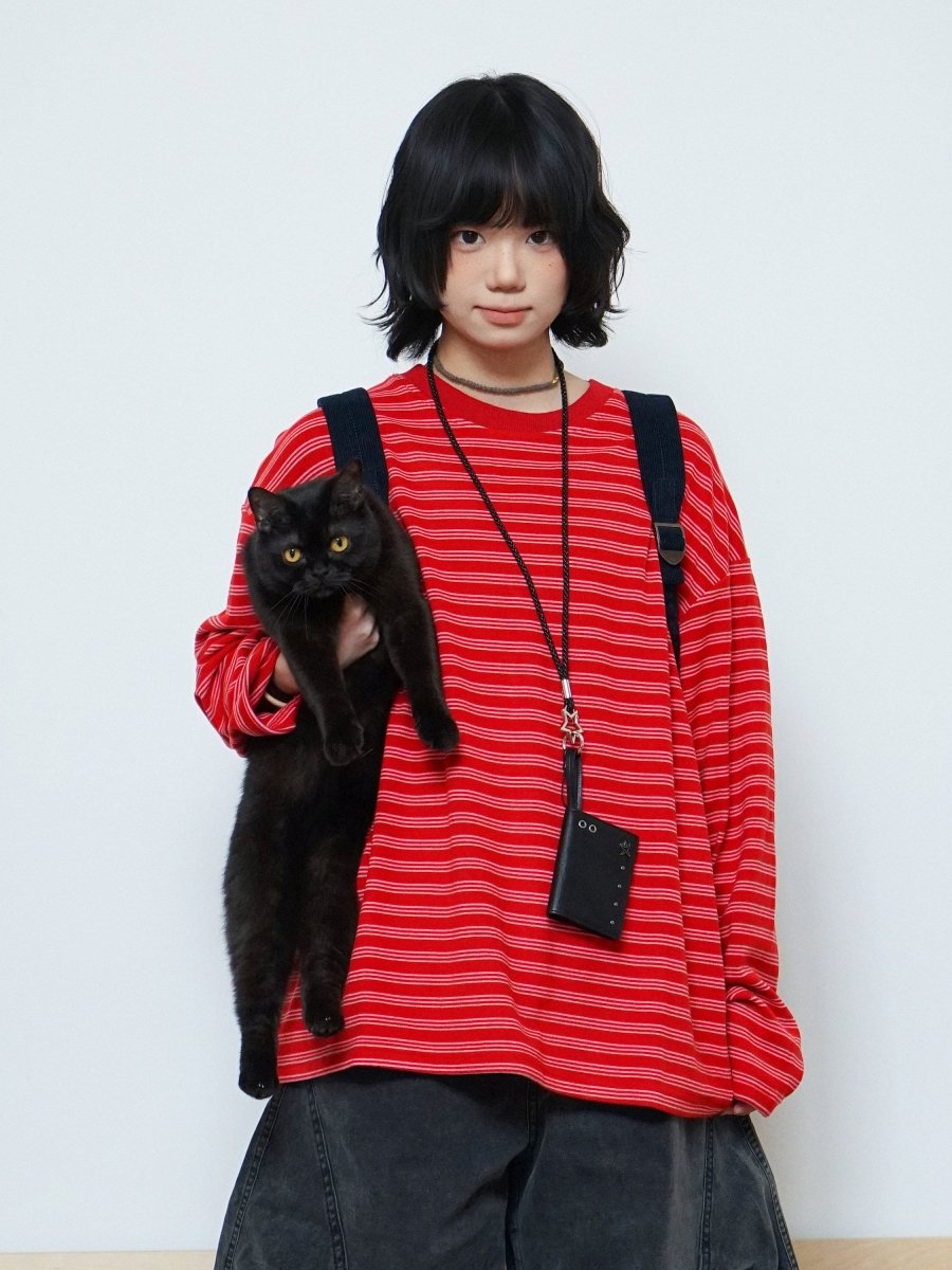 レッドボーダールーズロングTシャツ N6776 - ファッション通販NNine（ナイン）