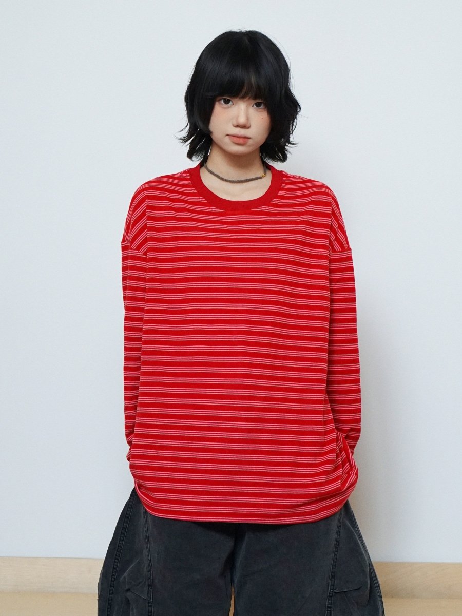 レッドボーダールーズロングTシャツ N6776 - ファッション通販NNine（ナイン）