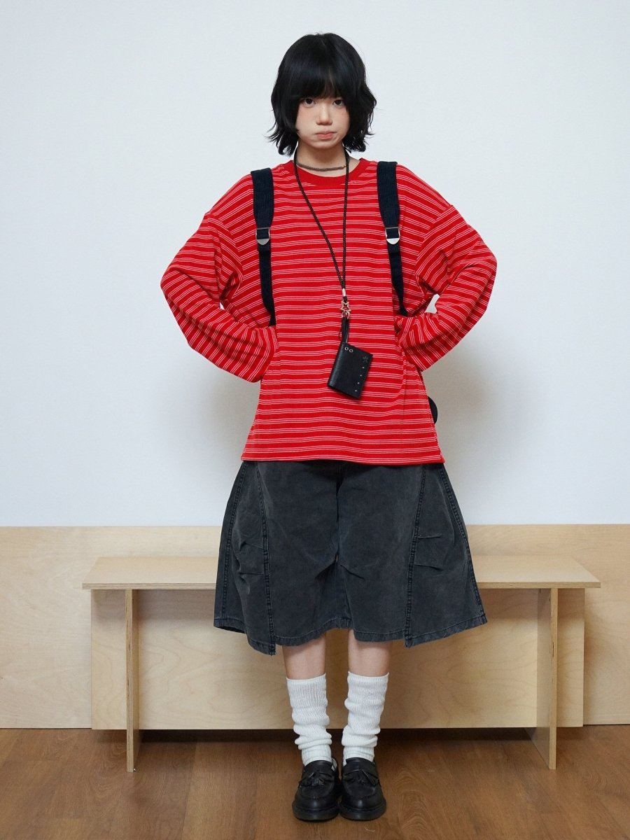 レッドボーダールーズロングTシャツ N6776 - ファッション通販NNine（ナイン）