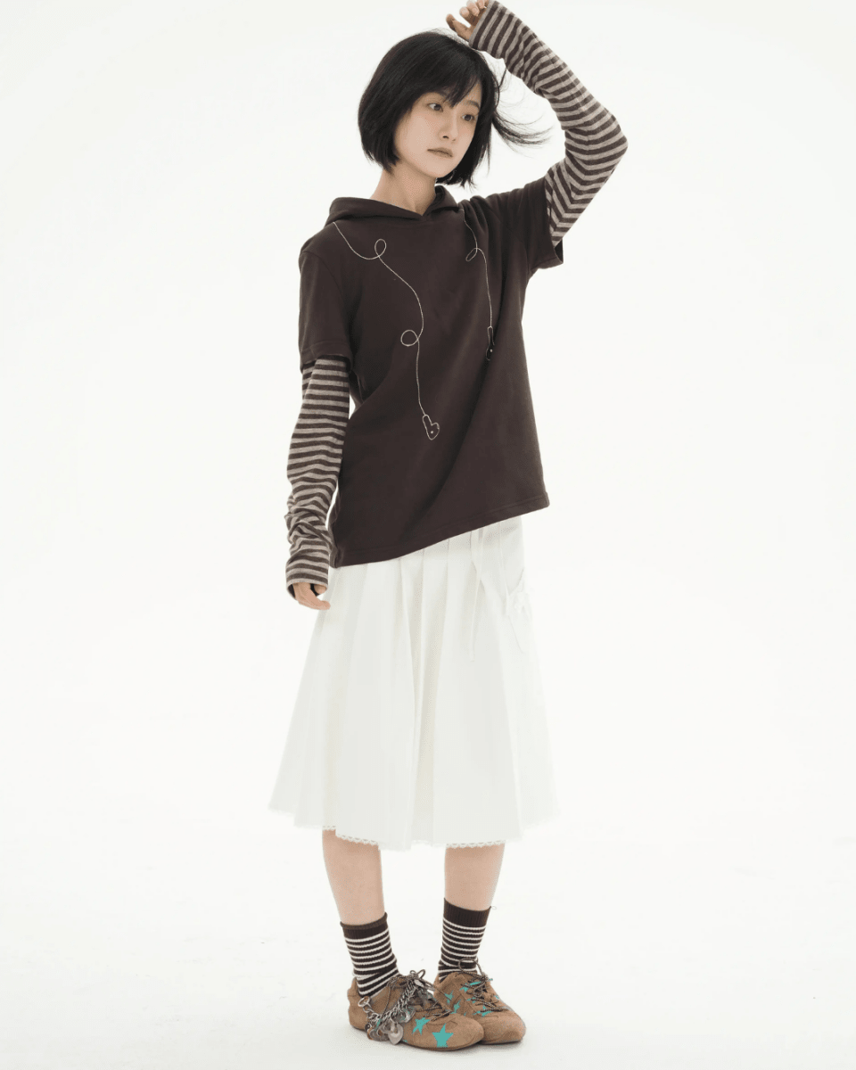 ストライプ フェイクレイヤード フーディTシャツ N6841 - ファッション通販NNine（ナイン）