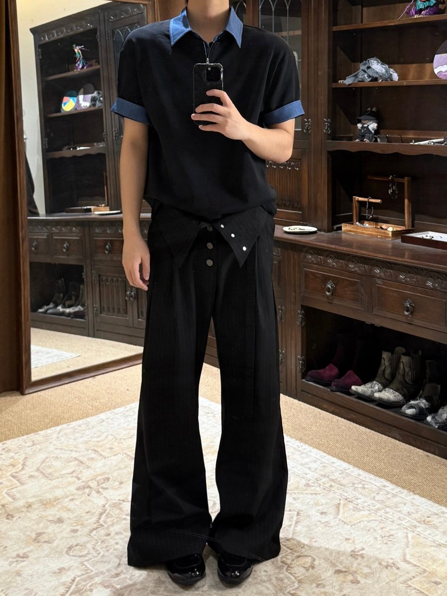 千鳥格子 フェイクレイヤード ハーフジップ ポロT　N6847 - ファッション通販NNine（ナイン）