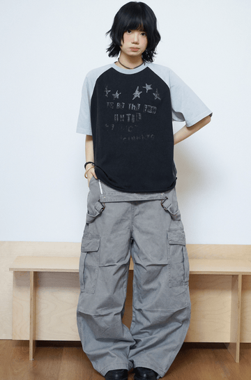 バイカラー ラグラン ヴィンテージプリント Tシャツ N6867