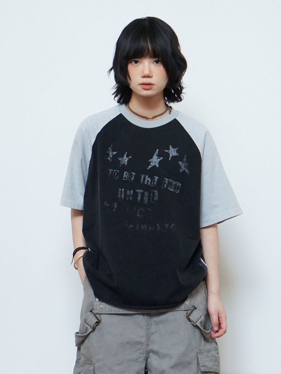 バイカラー ラグラン ヴィンテージプリント Tシャツ N6867 - ファッション通販NNine（ナイン）