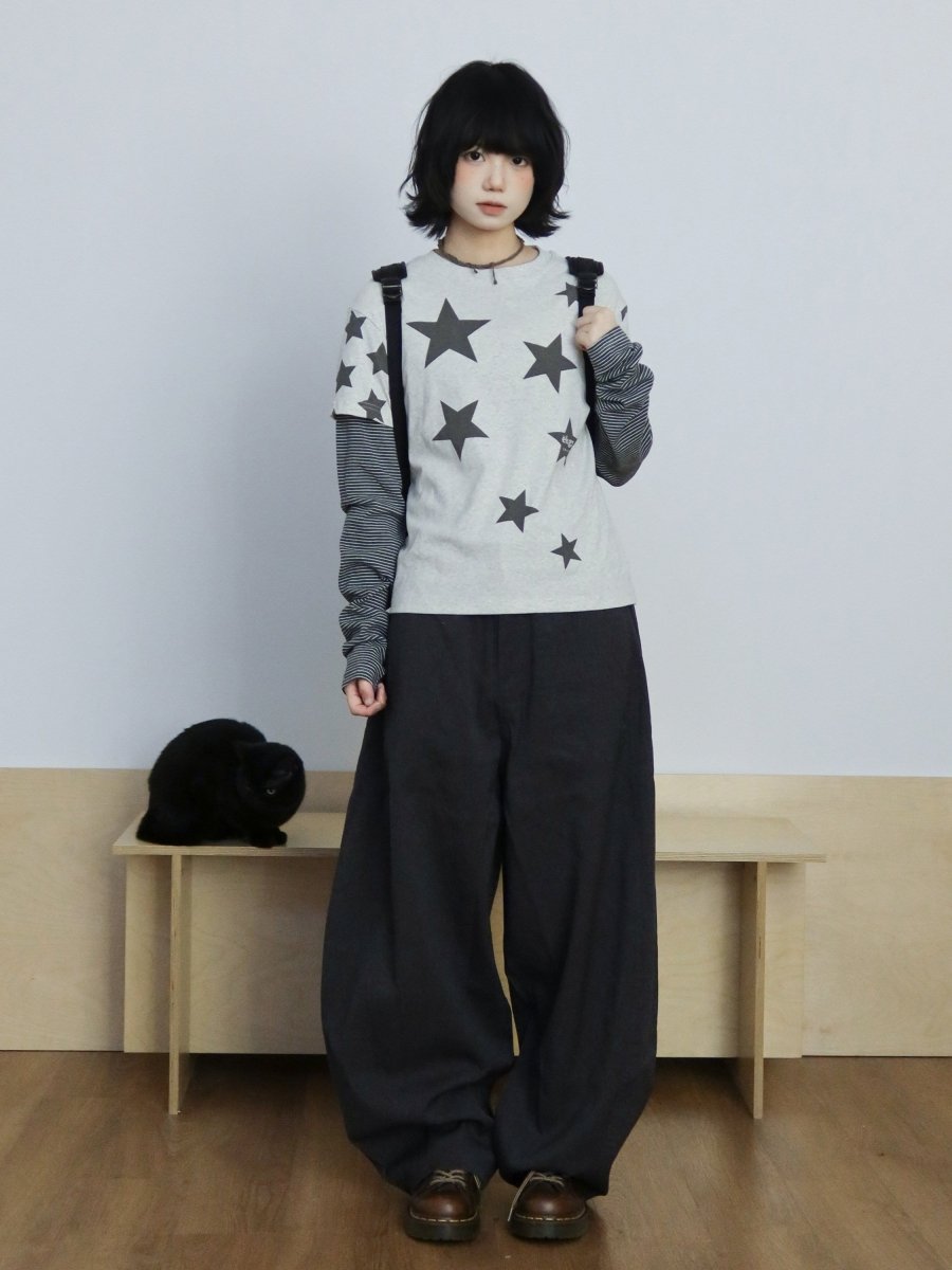 スター総柄 フェイクレイヤード ロングスリーブT N6934 - ファッション通販NNine（ナイン）