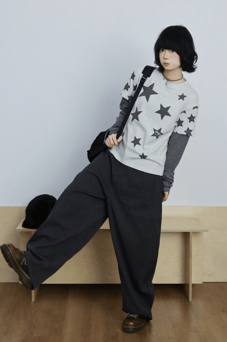 スター総柄 フェイクレイヤード ロングスリーブT N6934 - ファッション通販NNine（ナイン）