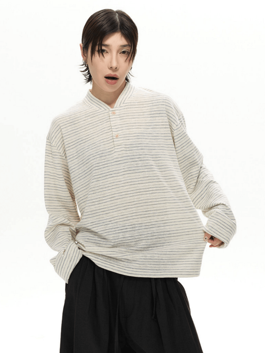 ボーダー ヘンリーネック ロングスリーブTシャツ　N6940 - ファッション通販NNine（ナイン）