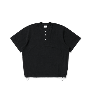 ワッフル地 ヘンリーネック 裾ドロスト Tシャツ N6981