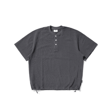ワッフル地 ヘンリーネック 裾ドロスト Tシャツ N6981