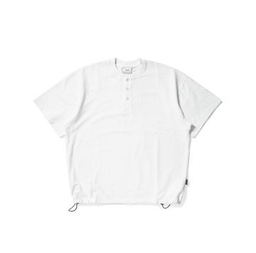 ワッフル地 ヘンリーネック 裾ドロスト Tシャツ N6981