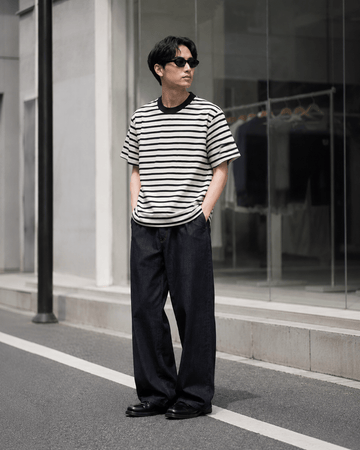 太ボーダー オーバーサイズ クルーネックTシャツ N6990