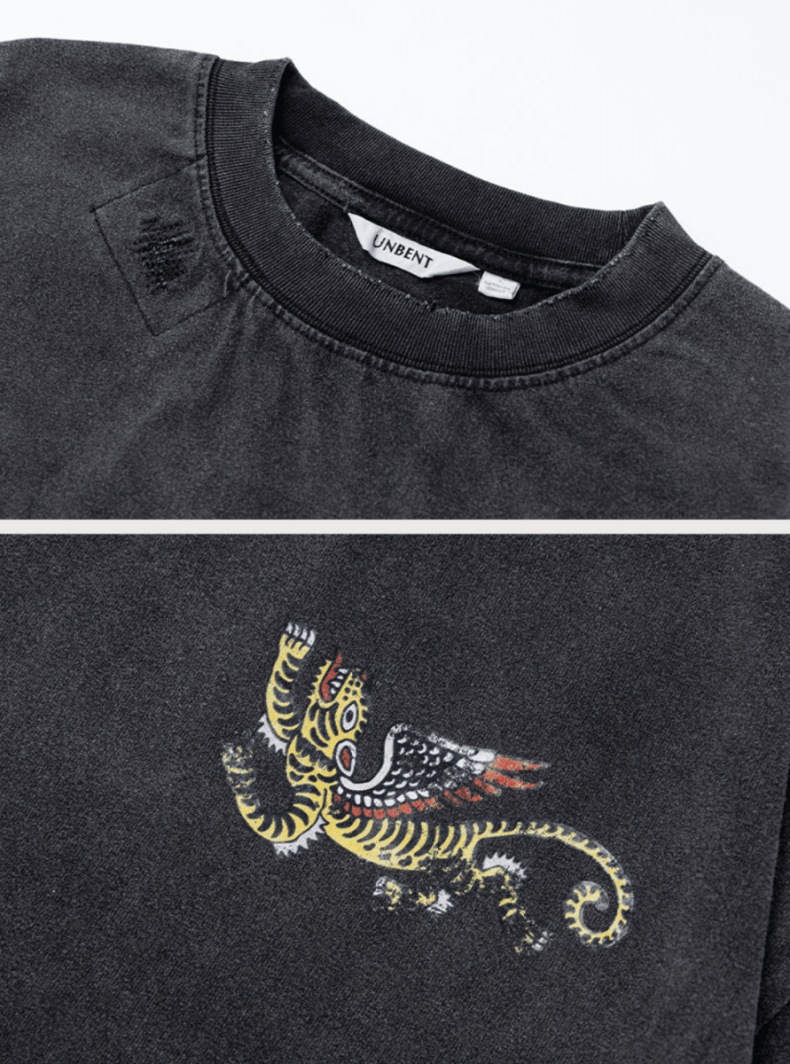 コットン龍虎プリントダメージ加工Tシャツ N7074 - ファッション通販NNine（ナイン）