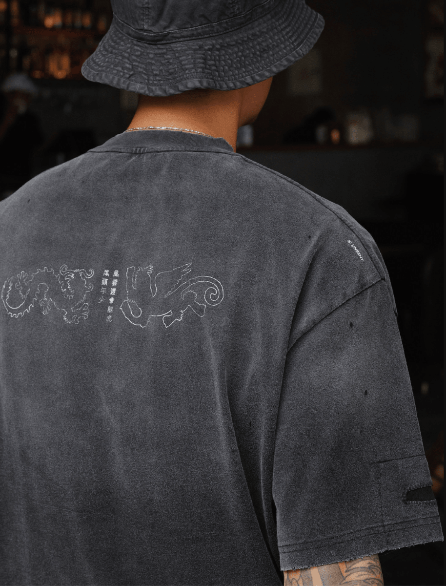 コットン龍虎プリントダメージ加工Tシャツ N7074 - ファッション通販NNine（ナイン）