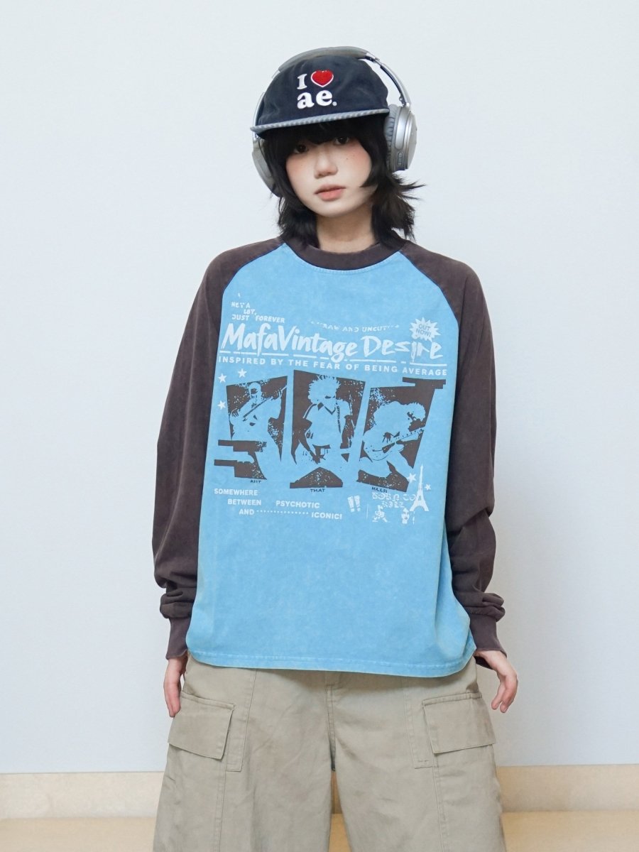 コットンラグラン袖バンドプリント長袖Tシャツ　N7251 - ファッション通販NNine（ナイン）