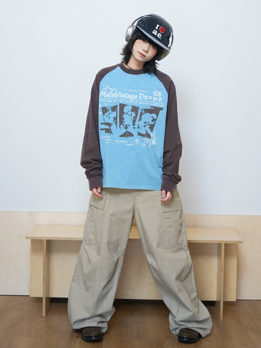 コットンラグラン袖バンドプリント長袖Tシャツ　N7251 - ファッション通販NNine（ナイン）