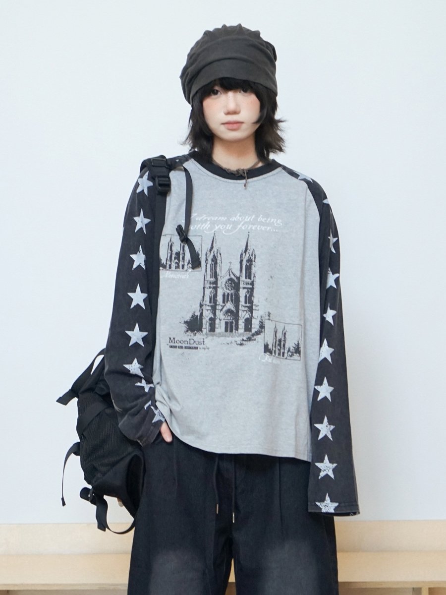 スタープリントラグランロングTシャツ N7289 - ファッション通販NNine（ナイン）