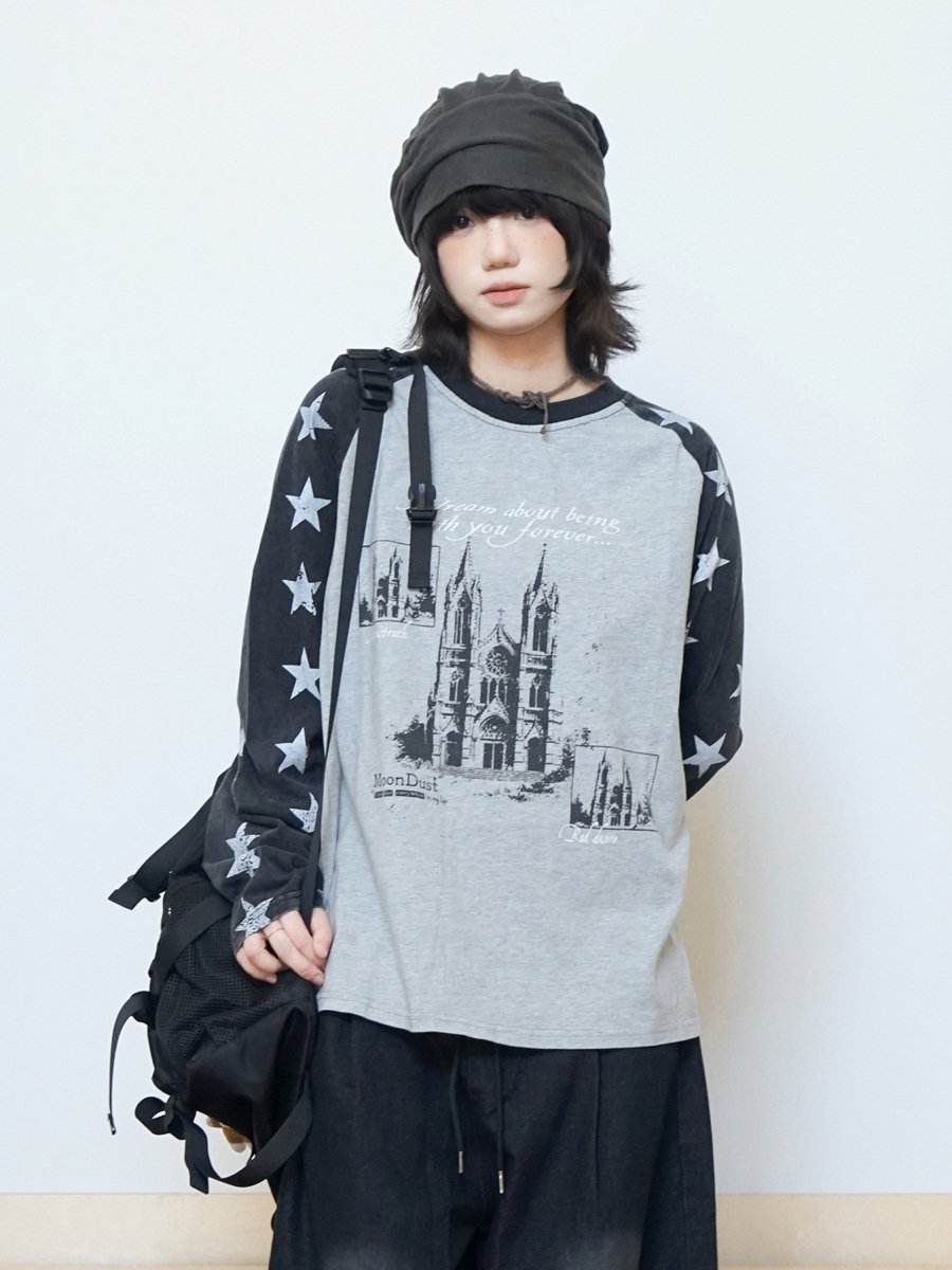スタープリントラグランロングTシャツ N7289 - ファッション通販NNine（ナイン）