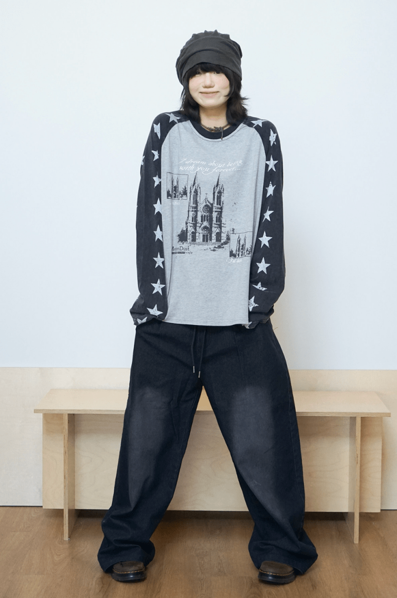 スタープリントラグランロングTシャツ N7289 - ファッション通販NNine（ナイン）