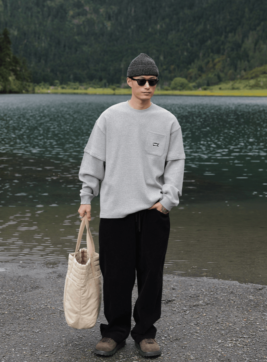 レイヤードポケット刺繍ワッフルロングTシャツ N7300 - ファッション通販NNine（ナイン）