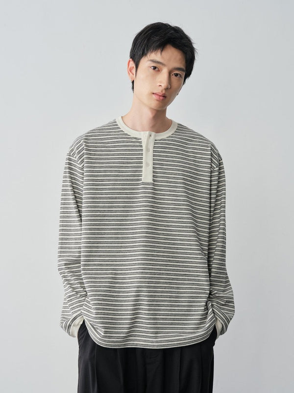 ボーダーヘンリーネックロングTシャツ N7334