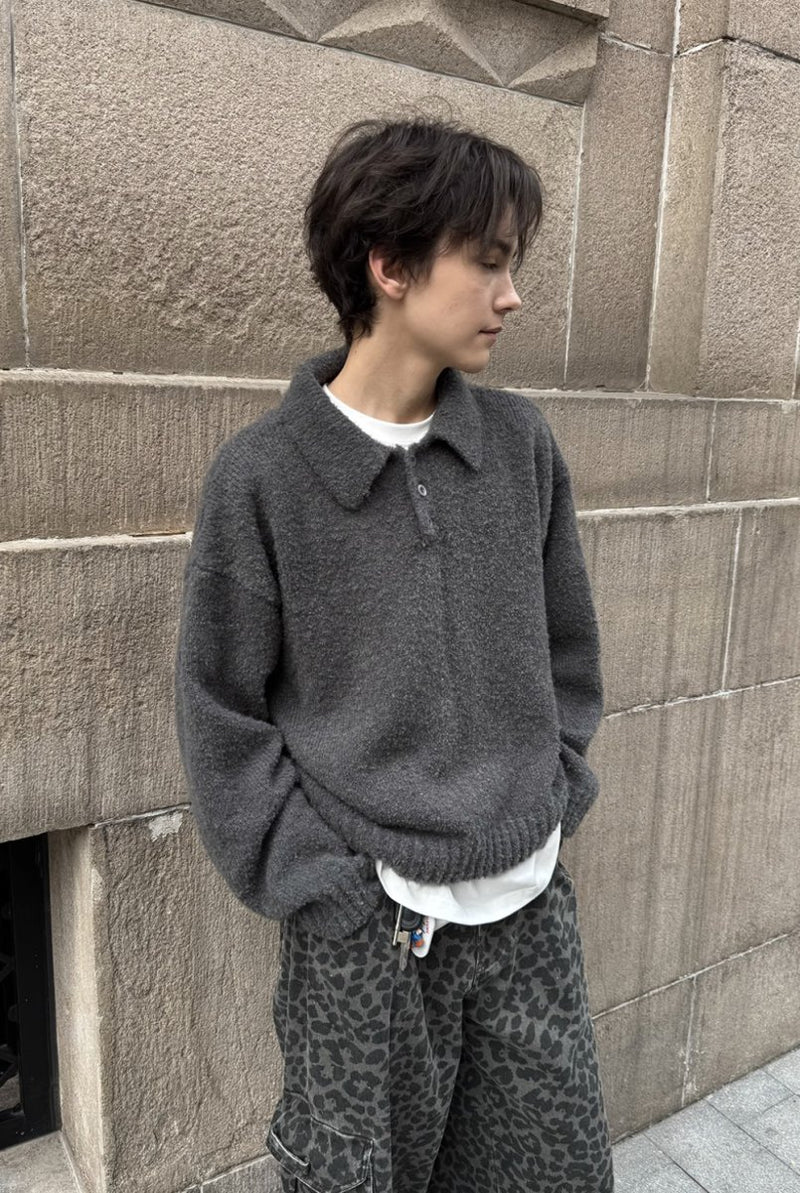 textured knit sweater / ウーリーテックニットポロ N4451 - NNine