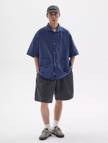 U字パッチポケット開襟シャツ メンズ レディース 綿100% 半袖｜U