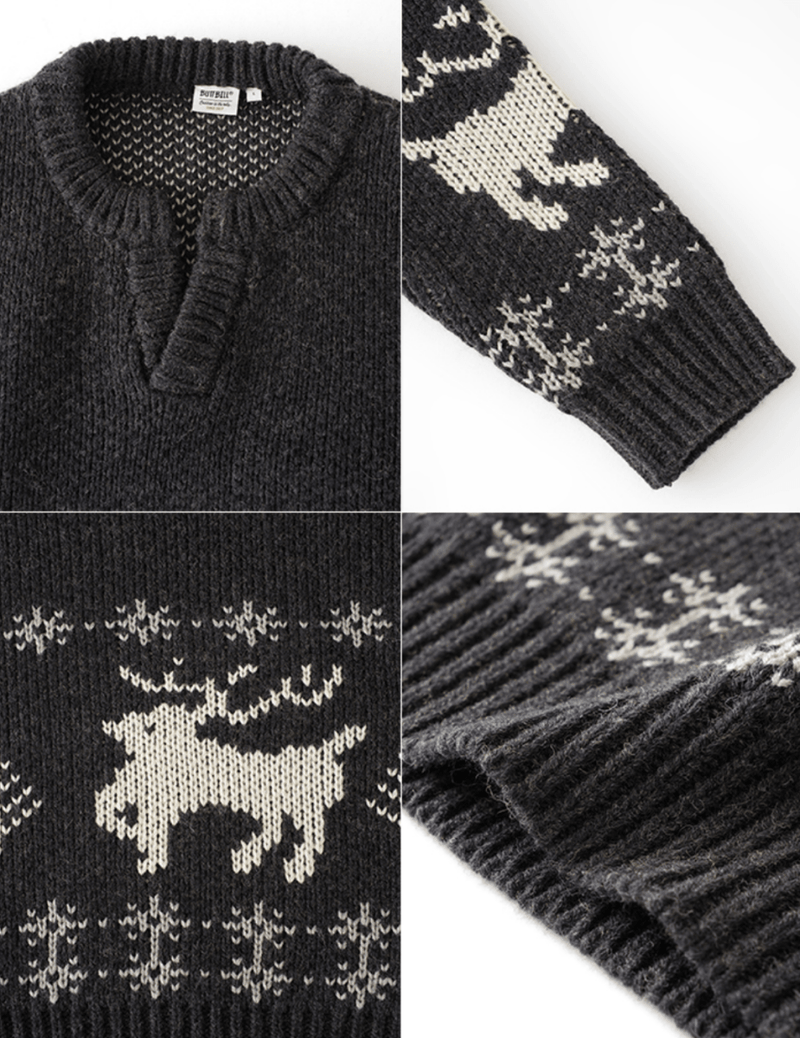 【ウールブレンド】V neck deer knit sweater N4798 - NNine