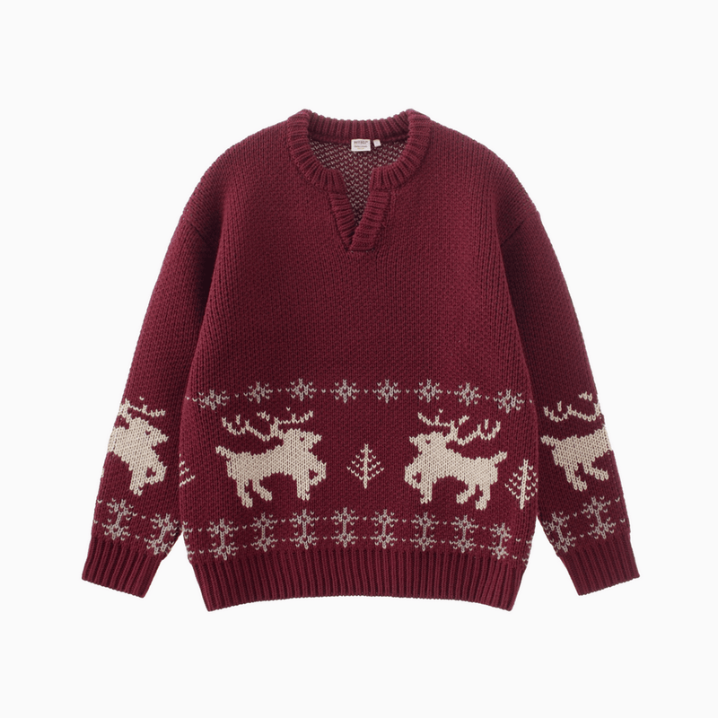 【ウールブレンド】V neck deer knit sweater N4798 - NNine