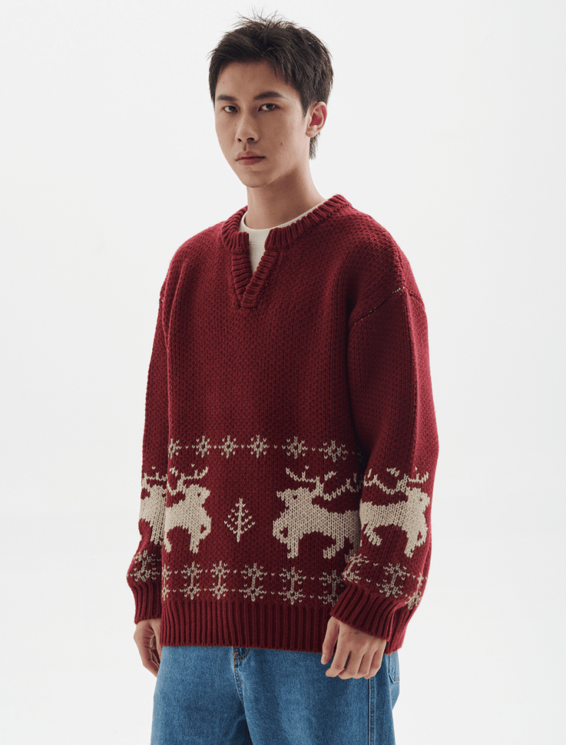 【ウールブレンド】V neck deer knit sweater N4798 - NNine